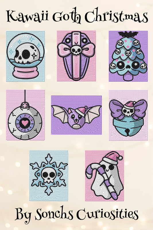 Kawaii Pastel Goth Christmas Mini Set Featuring the Art Work of Sonchs Curiosities