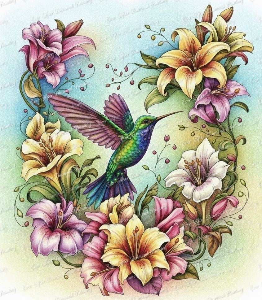 A Hummingbird Among Lilies by Annie Reyes